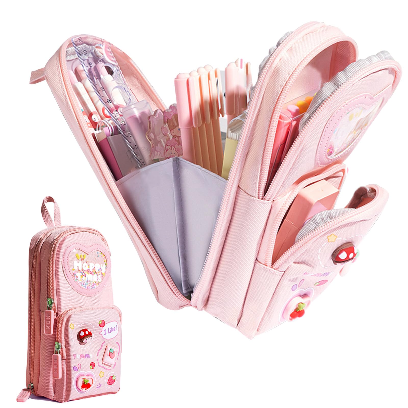 Gsrhzd Estuches Escolares, Estuche Niña, Estuche Aesthetic de Gran Capacidad, Estuches Escolares 3 Compartimentos, para Niñas Niños Adolescentes Estudiantes Adultos, Rosa
