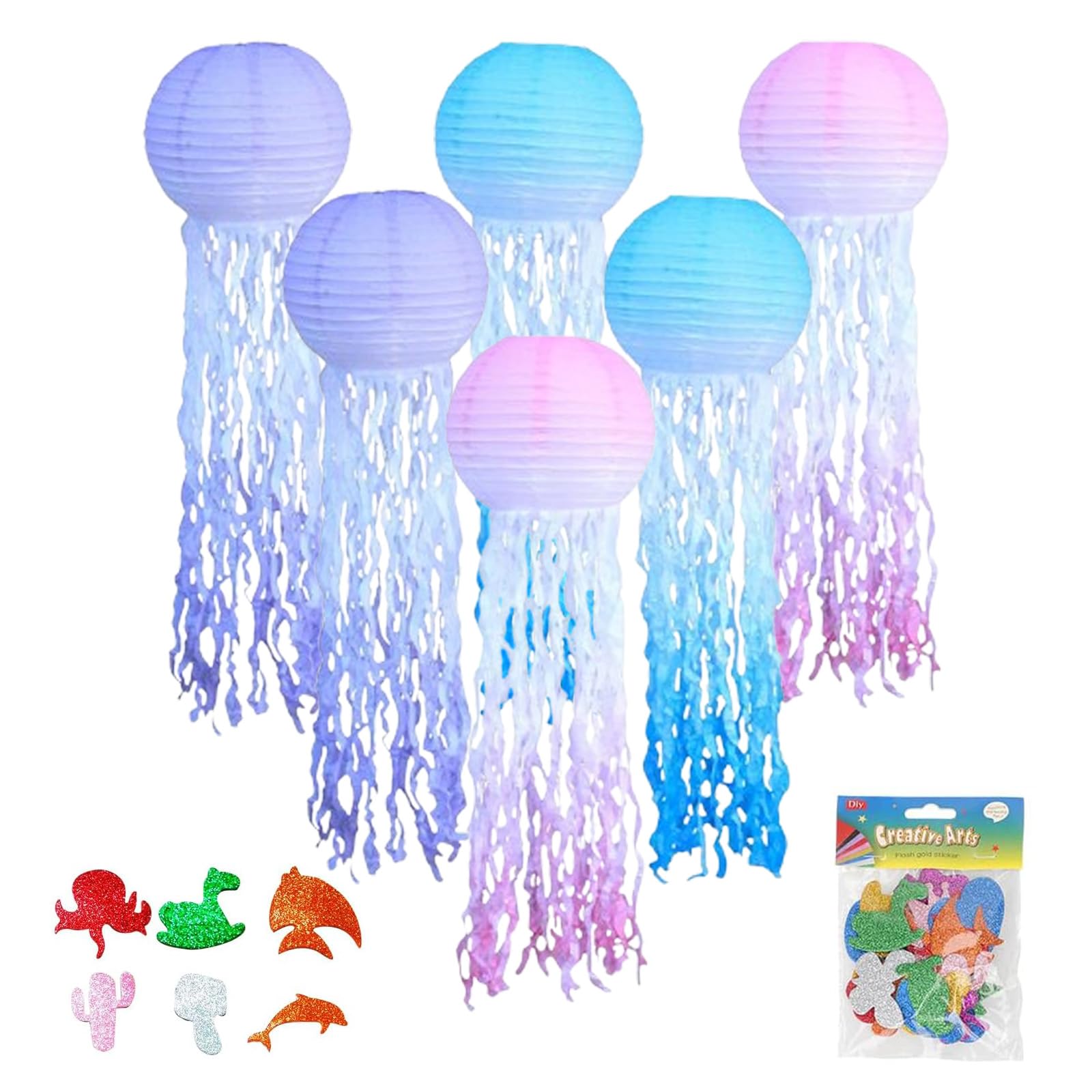 JAWAI 6 Pieza Farolillos de Papel de Colores, Linternas de Papel de Medusas, Faroles de Medusas para Colgar, Adecuado para Fiestas, Reuniones, Decoraciones