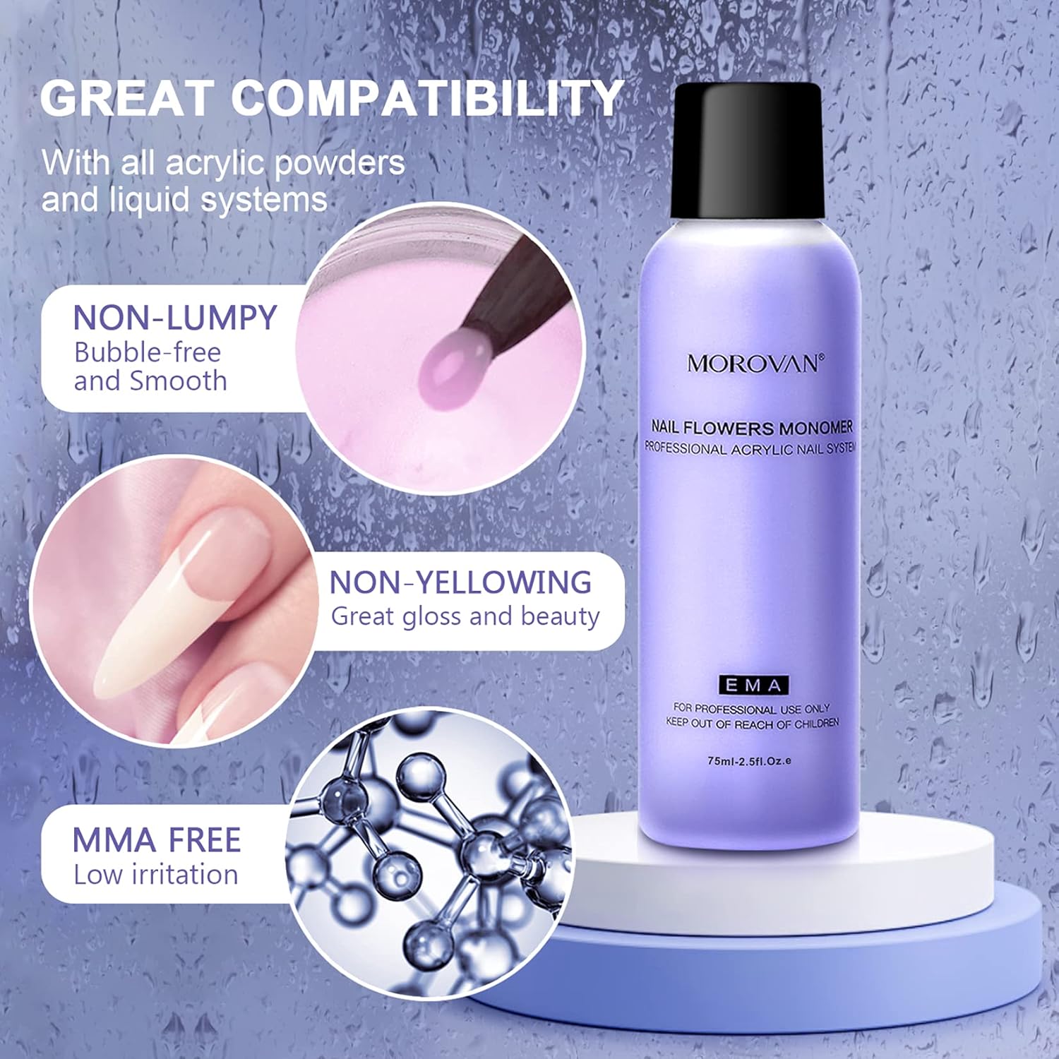 Morovan Monomer Acrylic Nail Liquid - Non-Yellow Nail Monomer Liquid 2PCS 2.5OZ for Acrylic Powder MMA Free Medium Drying Time : Beauty & Personal Care