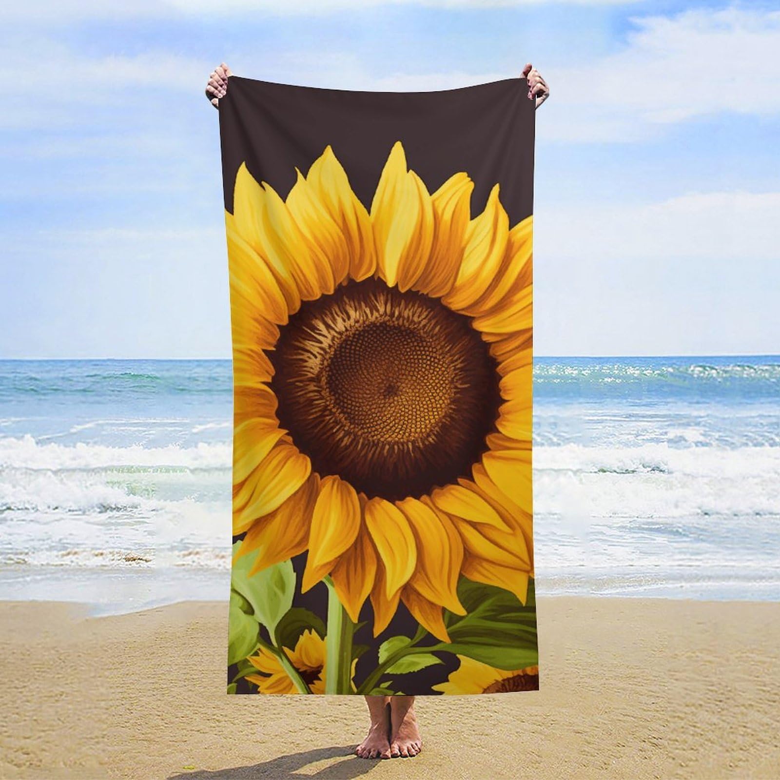 NTVOWPZO Beautiful Sunflower Beach Towel Oversized Microfiber Bath Towels Lightweight Sand Proof Beach Towels Absorbent Pool Towels for Swimming Yoga Bathroom Towel 31.5" X 63"