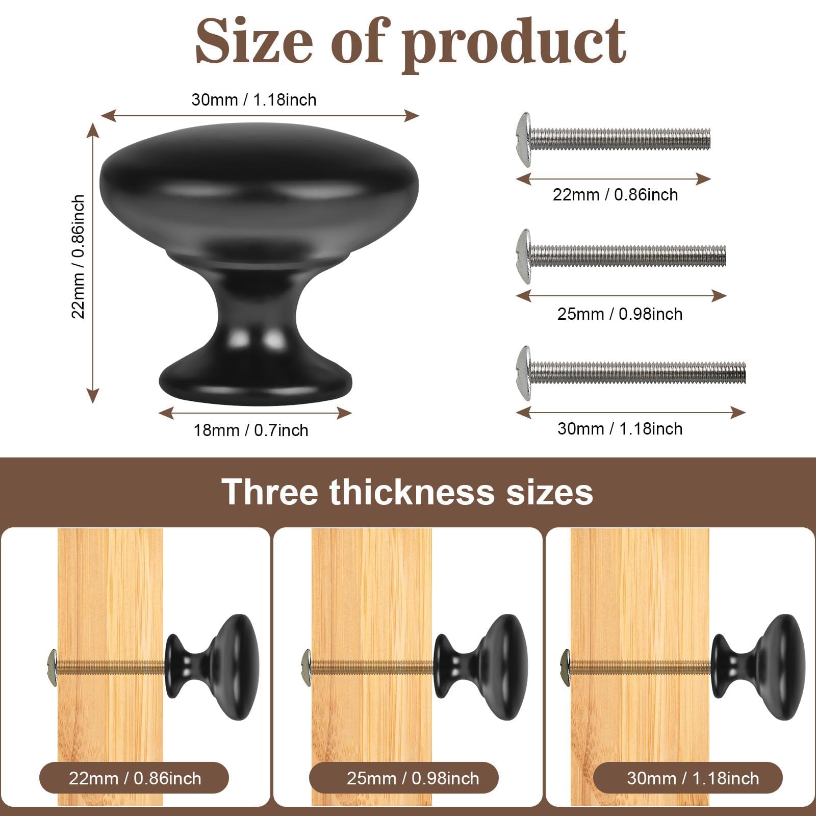 ShipeeKin 20x Matt Black Cabinet Hardware Round Mushroom Knob Drawer Handles 30mm for Kitchen Cupboard Furniture Chest Door Dresser Bathroom - Image 2