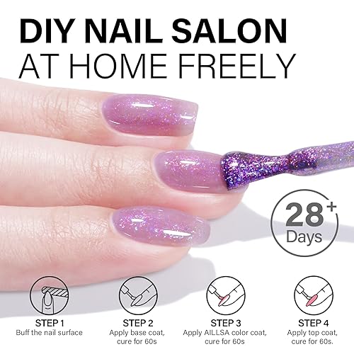 Miniatura 6 de AILLSA Nude Shimmer - Esmalte de uñas en gel holográfico iridiscente malva, esmalte de gel traslúcido color morado neutro, esmalte de uñas