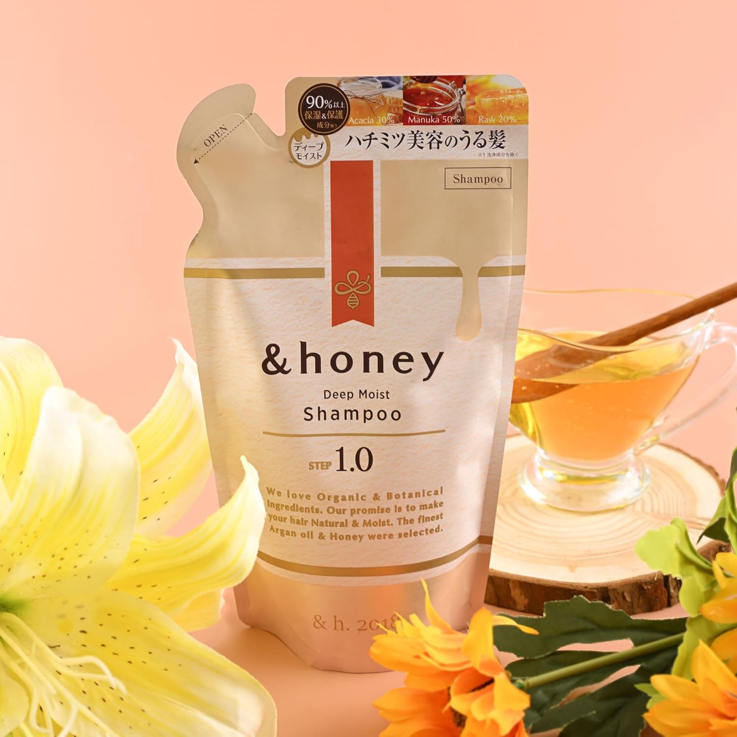 Deep Moist Shampoo Refill Pouch 350ml - Moisturizing Honey Shampoo with Argan Oil for Dry Hair - Contains Manuka, Acacia & Japanese Honeys - Sulfate & Paraben-Free - Eco-Friendly Option