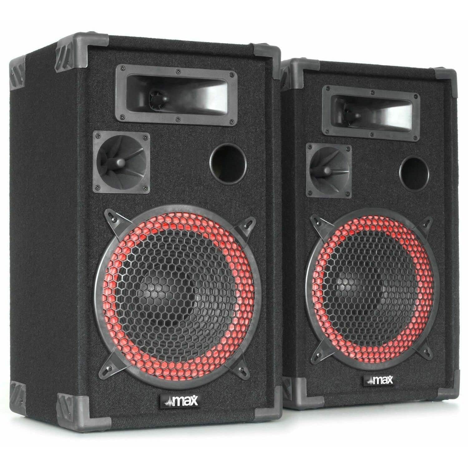 MAX XEN-3508 Passive PA Lautsprecher Set, 500 Watt Partyboxen Set, 10 Zoll Passiv, Disco, DJ Party Lautsprecher, Lautsprecherboxen, 8 Zoll - Schwarz