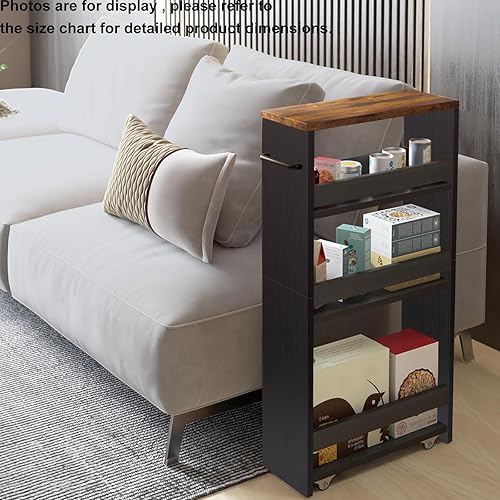 Miniatura 7 de TEAMIX Carrito de almacenamiento delgado de 4 niveles con asa, carrito de cocina pequeño para lugares estrechos, carrito de lavandería con ruedas