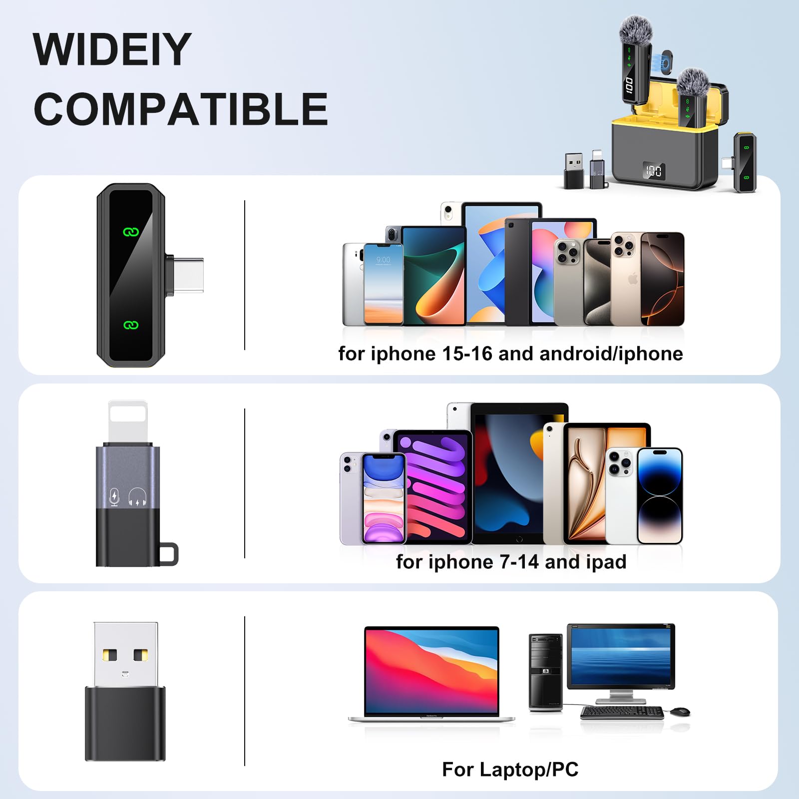 VEZQUA Mini Lavalier Microphone for iPhone/Android/PC, Lav Mic with 45H Battery, Noise Cancellation, 48KHz 16-Bit, Wireless Mic for Video Recording, Tiktok, YouTube, Vlog