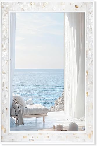 Tanmicoshomy Espejos rectangulares de 24 x 36 pulgadas para pared, marco de carcasa blanca natural, espejo montado en la pared para baño,