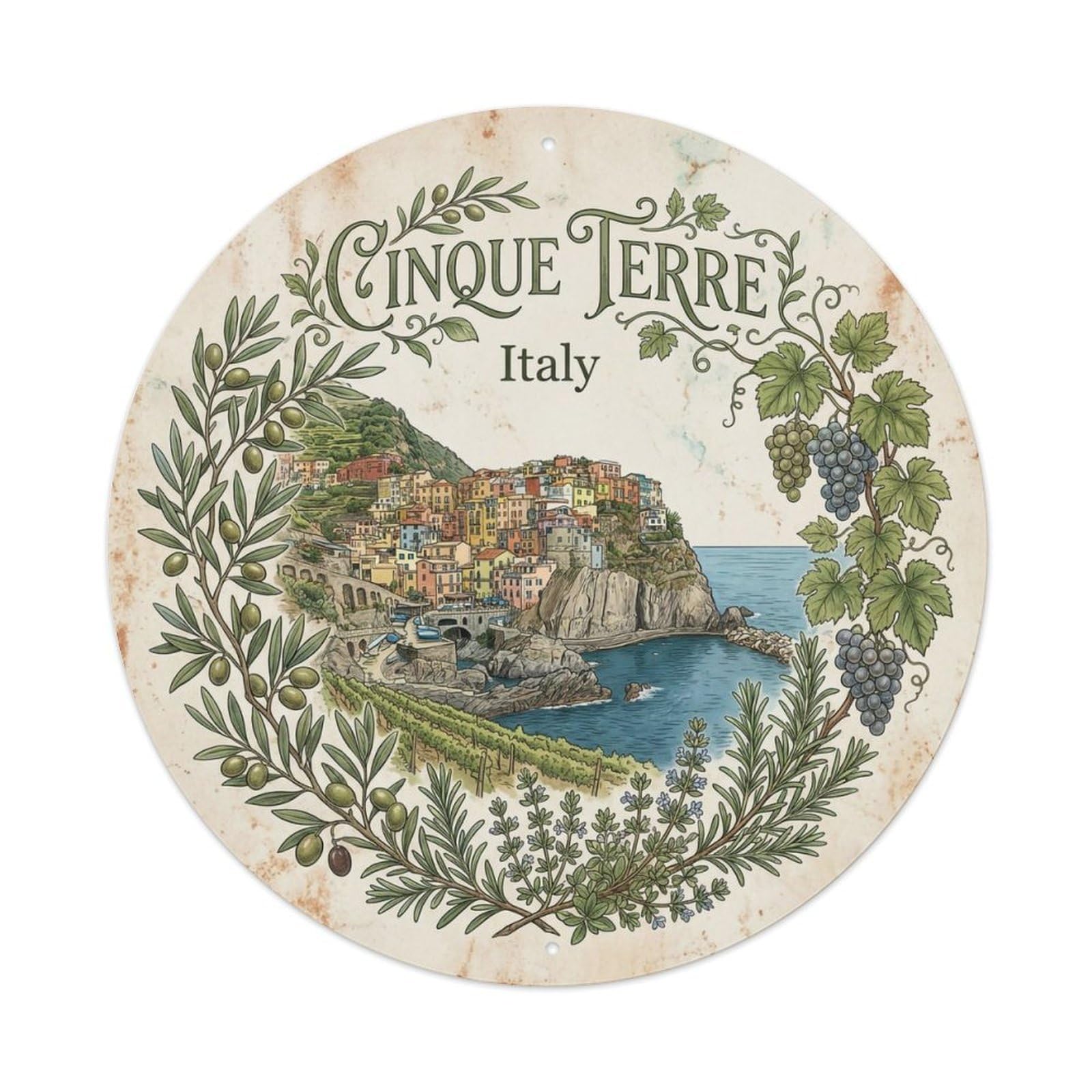 Vintage Travel Cinque Terre Italy Pier Metal Tin Sign