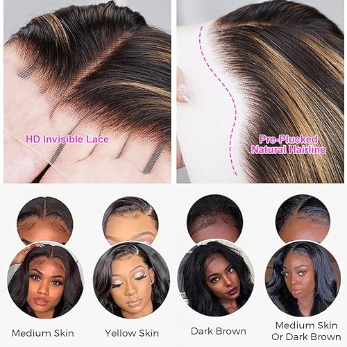 Miniatura 2 de Peluca de cabello humano con encaje frontal degradado degradado de 13 x 4, HD transparente 1B30, densidad del 200 %, pelucas de cabello humano con