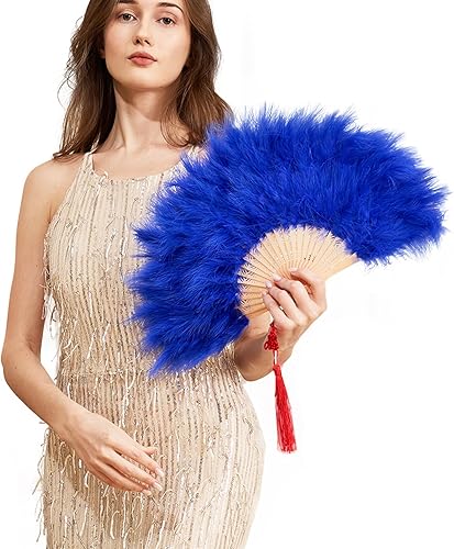 Miniatura 7 de Happy Feather Abanico de mano con plumas de marabú, estilo vintage de los años 1920, para disfraz y baile - Azul Ácido Azul