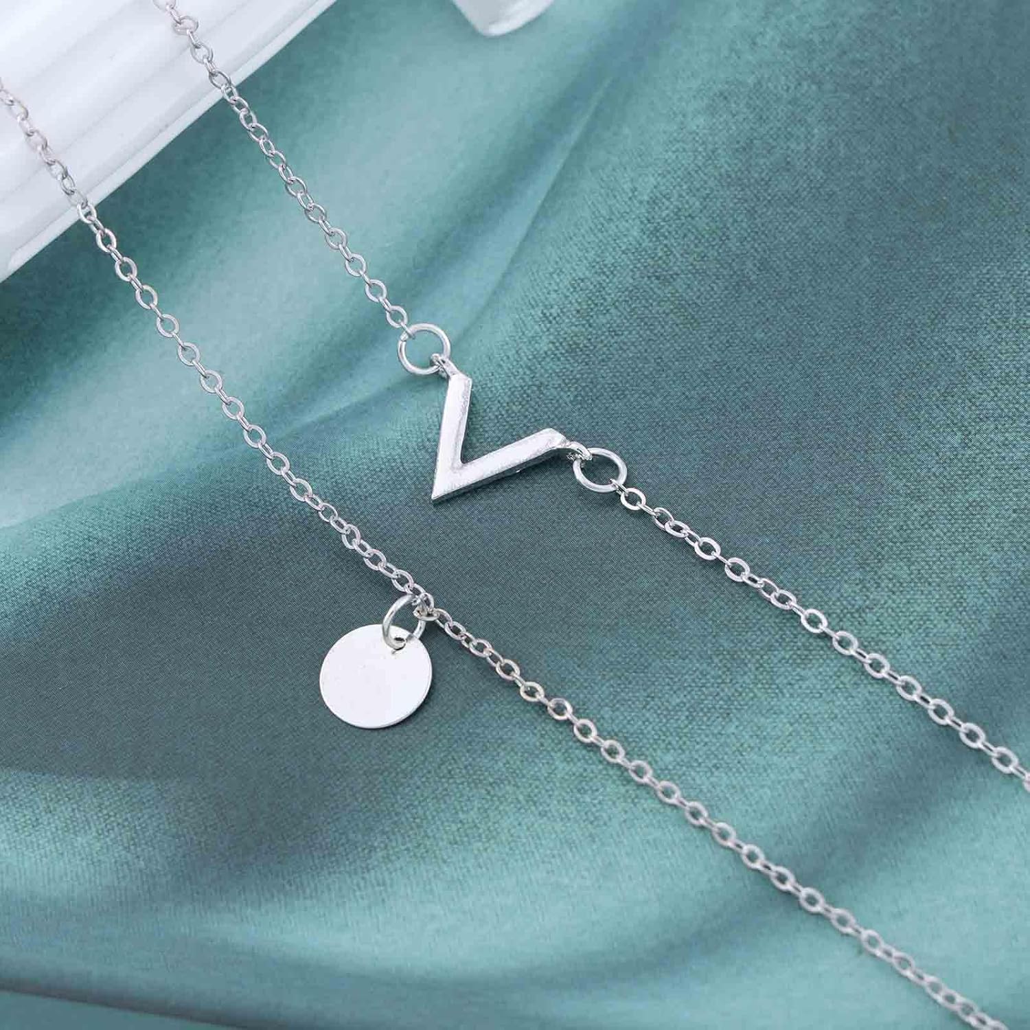 Bohemian Layered Disc Ankle Bracelet Gold Initial V Ankle Chain Bracelet Layered Letter V Beach Anklet Chain Small Coin Foot Chain Anklet Summer Beach Foot Chain Jewelry for Women - Image 4