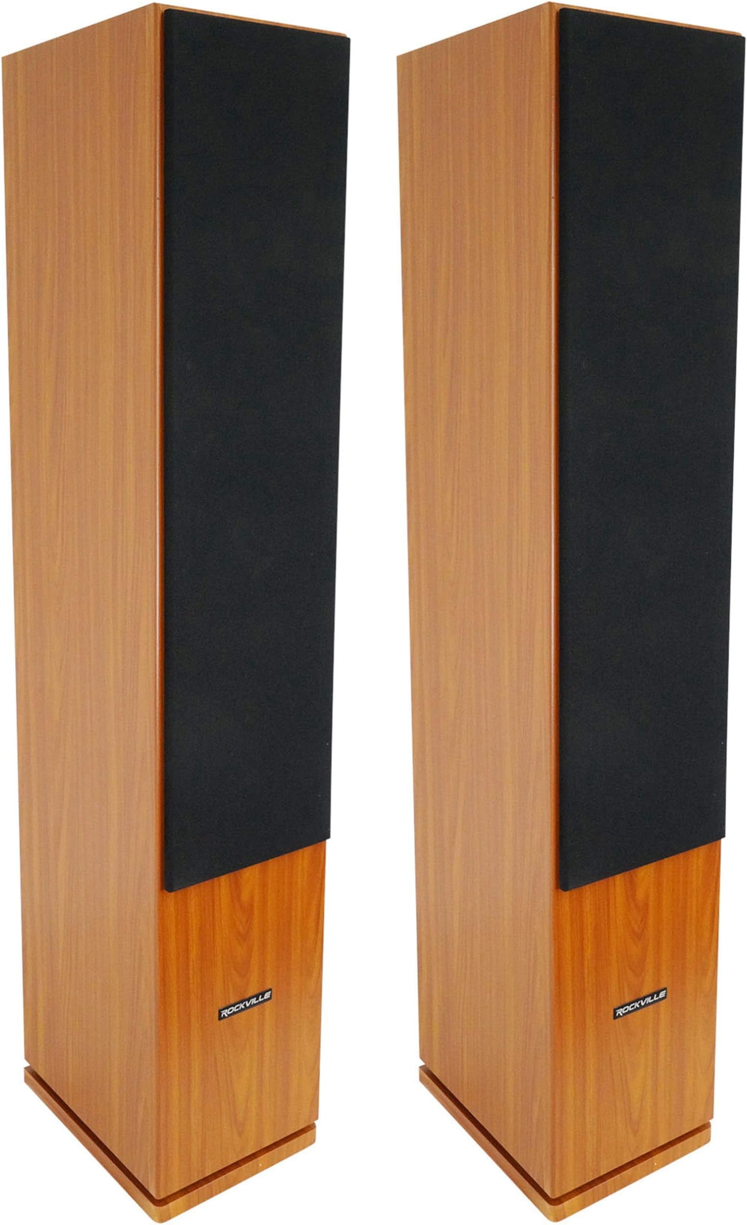 Rockville RockTower 68C Passive Tower Speaker, 8 Ohm, Classic Wood Grain, 500W Peak, 3-Way, Dual 6.5", MDF Cabinet, Detachable Grille, for Home Audio, 2-piece