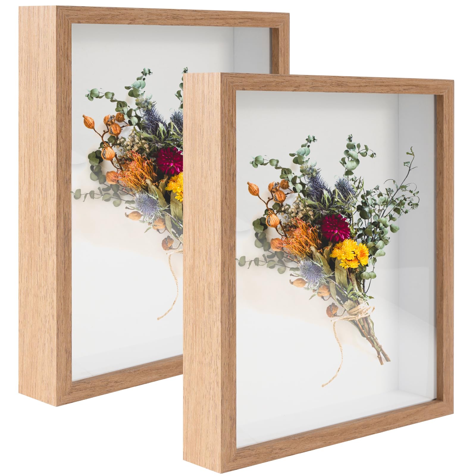 2 Pack Shadow Box Frame 11"x 14" Wood Deep Shadow Boxes Display Cases, Dried Flowers, Photos, Handicrafts Picture Frames for Wall Hanging Tabletop (Wood, 11"x 14")