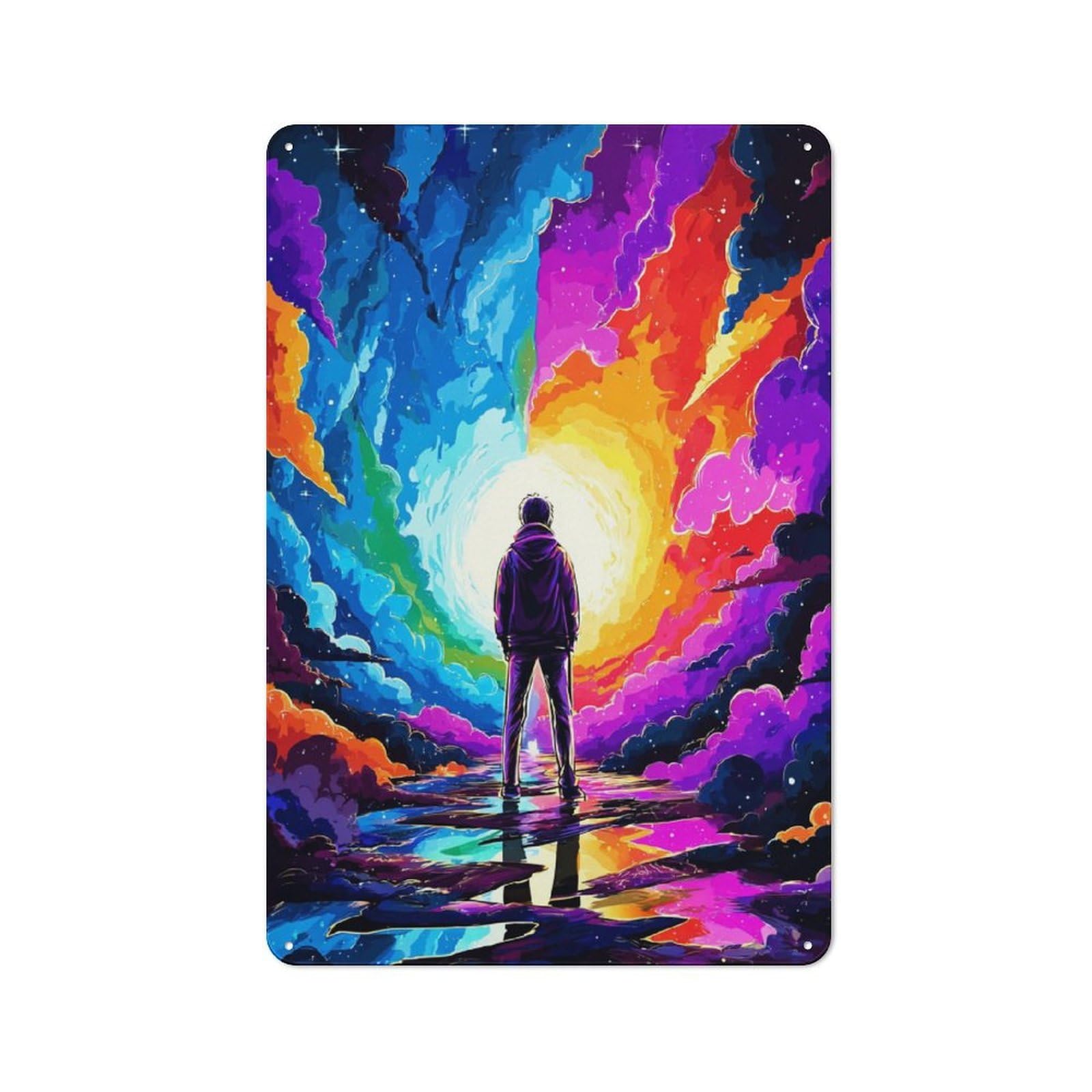 Junmoney Colorful Journey Through Dreams Loft Style Metal Wall Decor 30X20cm, Decorative Metal Plaque For Loft, Studio, Office Or Creative Room