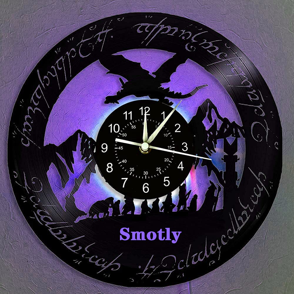 Vinyl-Wanduhr, Herr der Ringe Bunte Nachtlichtfunktion künstlerische Heimdekoration Digitale Wanduhr, Geschenk (Geschenkhaken) (Mehrfarbig)
