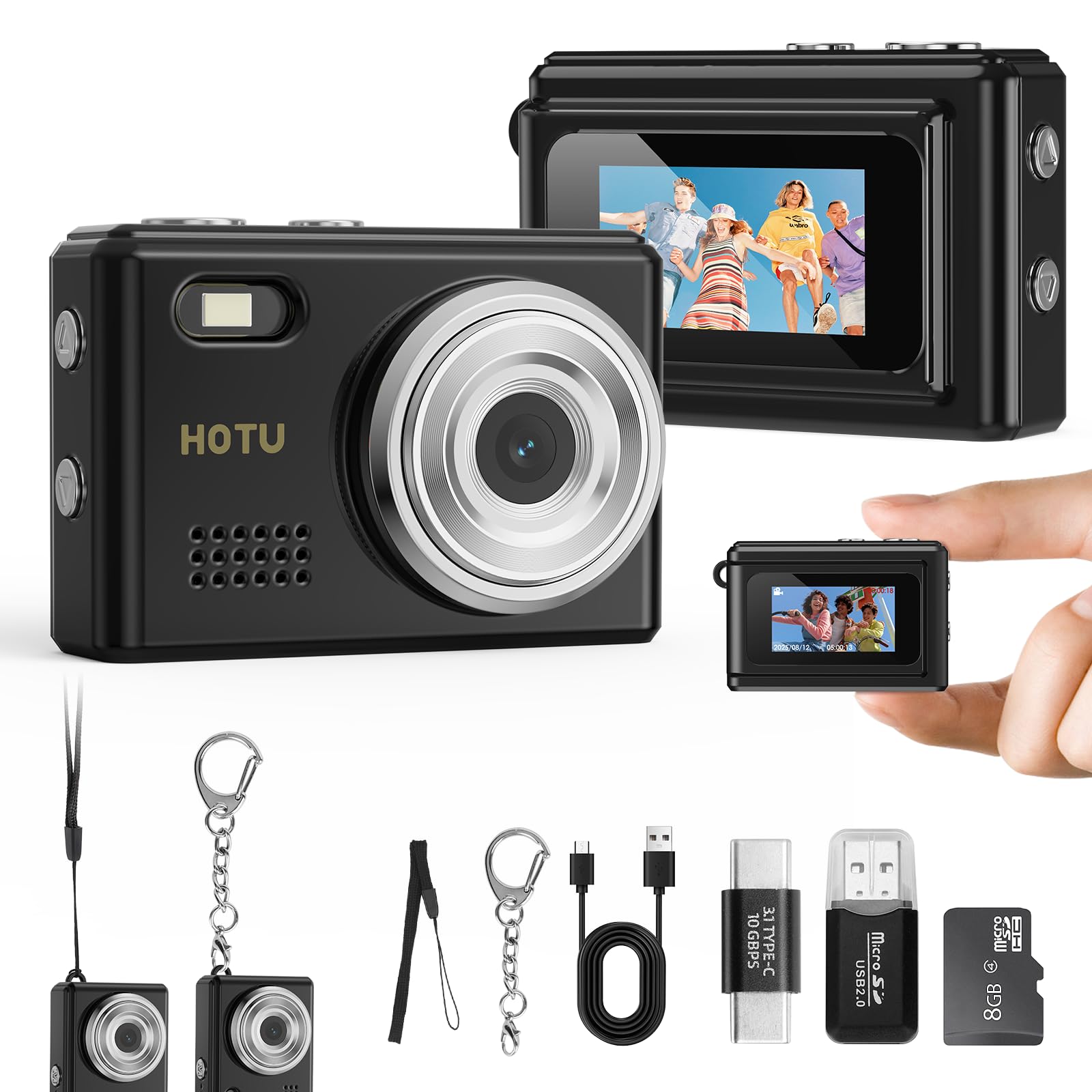 Mini Keychain Digital Camera, Y2K Pocket-Size Mini Camera, 2MP 1080P Small Camera with 32GB Card, Video Recorder with Long Battery Life for Travel, Party and Vlog (Black)-image-38