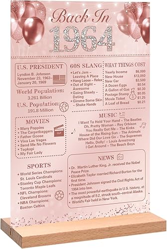 Trgowaul Decoración de cumpleaños número 60 para mujer, póster de cumpleaños de acrílico con soporte, regalo de 60 aniversario, suministros de