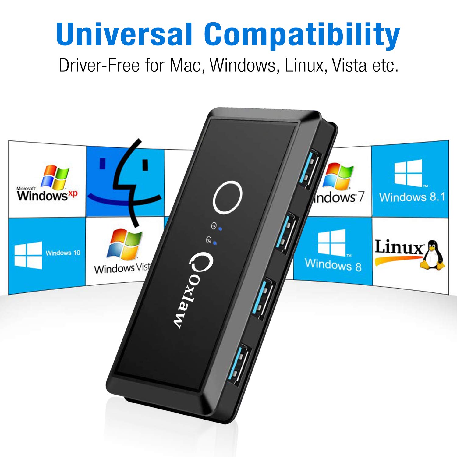 Oxlaw USB 3.0 KVM Switcher Adapter 4 Port USB Peripheral Switcher Box