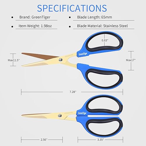 Miniatura 2 de GreenTiger Tijeras de jardín, hoja extra larga de 2.559 in, tijeras de podar con revestimiento de titanio dorado, tijeras de bonsái de acero