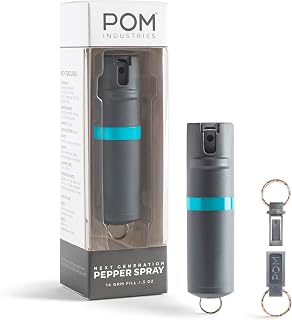 POM Pepper Spray Keychain, Quick Key Release for Instant Access, Flip Top Safety, Maximum Strength OC Formula with UV Marking Dye, 25 Bursts, 10 ft Range, 0.5 fl oz