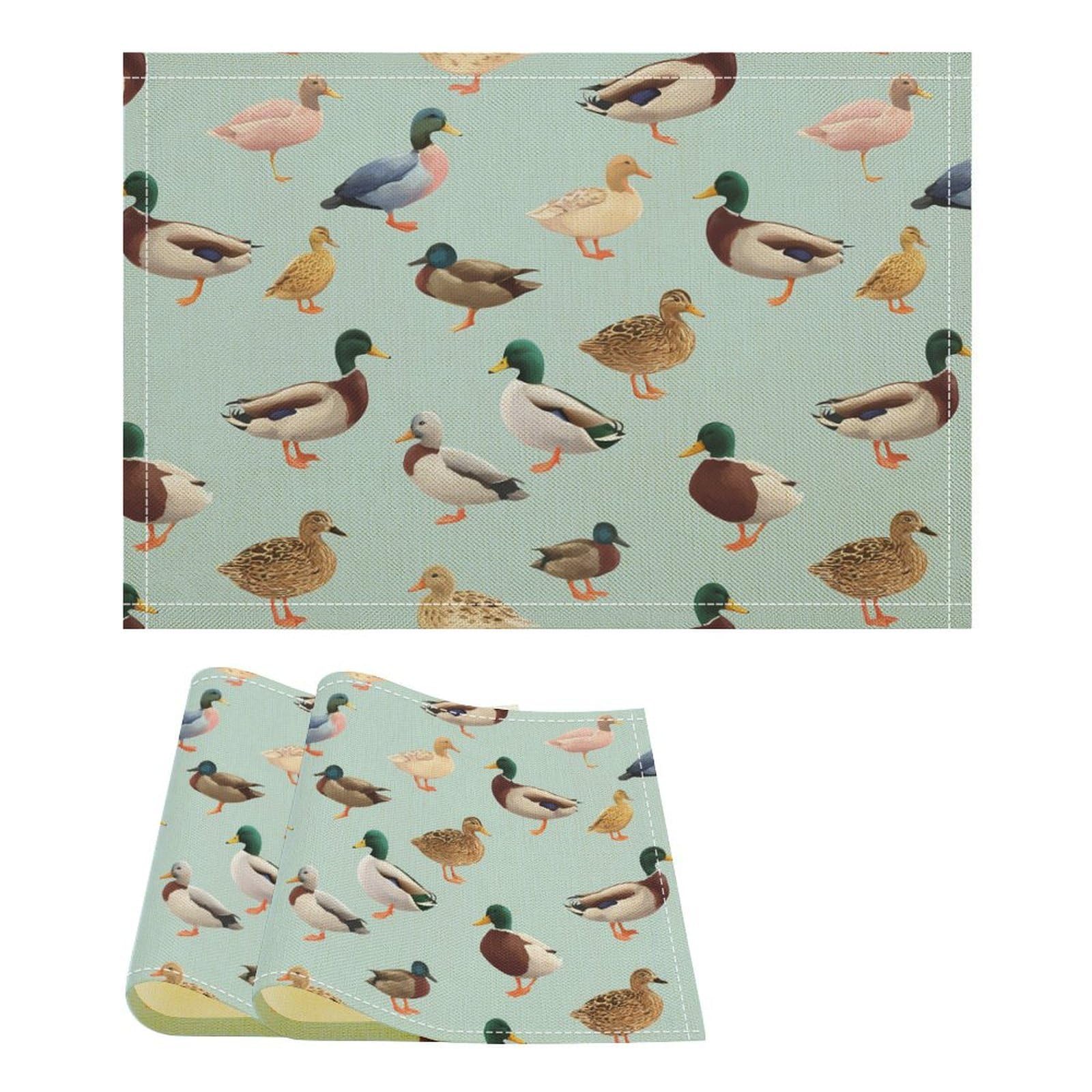 Mallard Ducks Pattern Funny Linen Placemats Heat Resistant Table Mats for Dining Kitchen 18 X 12 Inch
