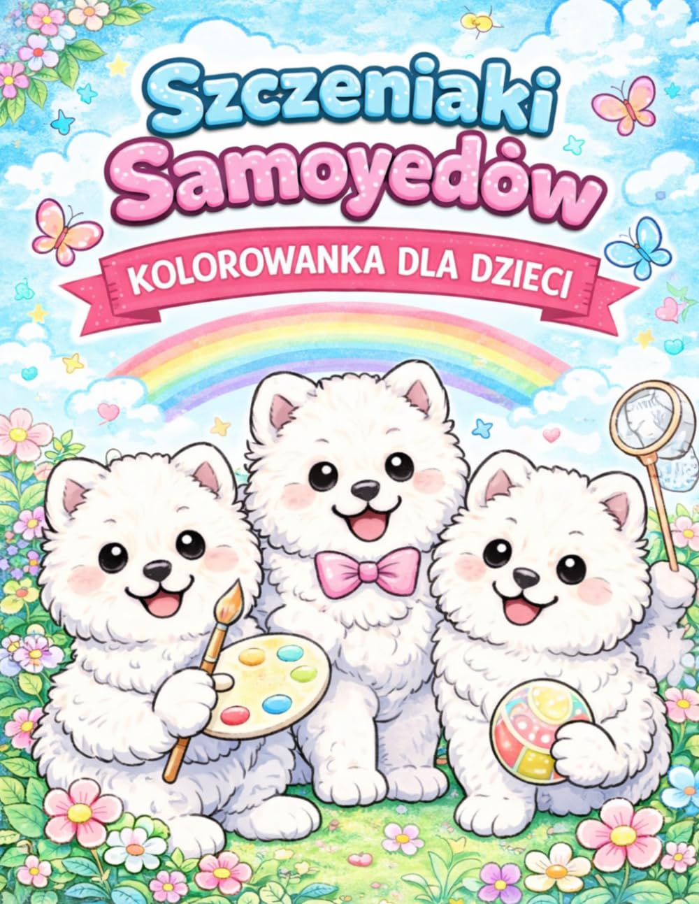 Urocze Samoyedy – Kolorowanka dla Dzieci.: Słodkie, puszyste szczeniaki Samoyed do kolorowania. Kreatywna zabawa dla dzieci.