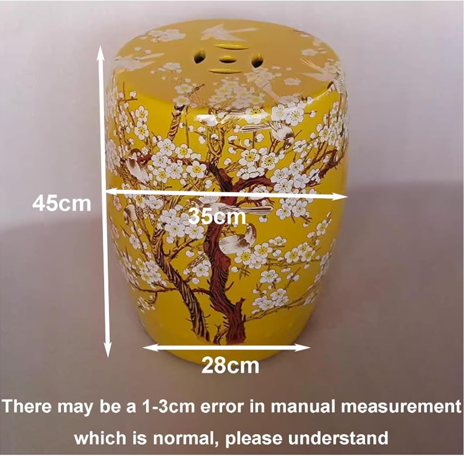 Chinese-Style Drum Stool, Ceramic Decorative Garden Stool, Flower Stand, Glazed Hand-Painted Stool, Garden Decorations for Yard, Patio, Porch, Backyard(Brown)