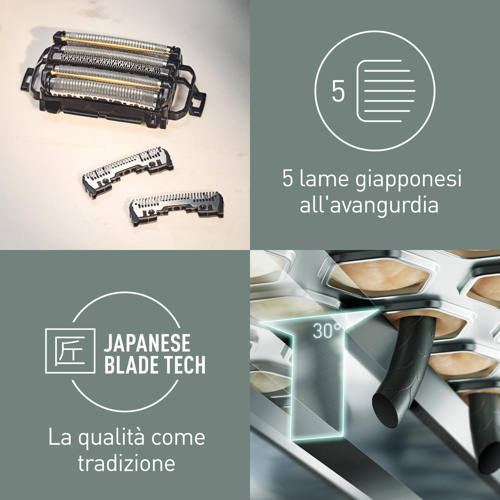 Panasonic WES9036Y1361 Lame di Ricambio per Rasoi Elettrici ES-LV9Q, ES-LV6Q e ES-CV51, Confezione Combinata, Sistema a 5 Lame, Acciaio Inox Giapponese all'Avanguardia, Impermeabile