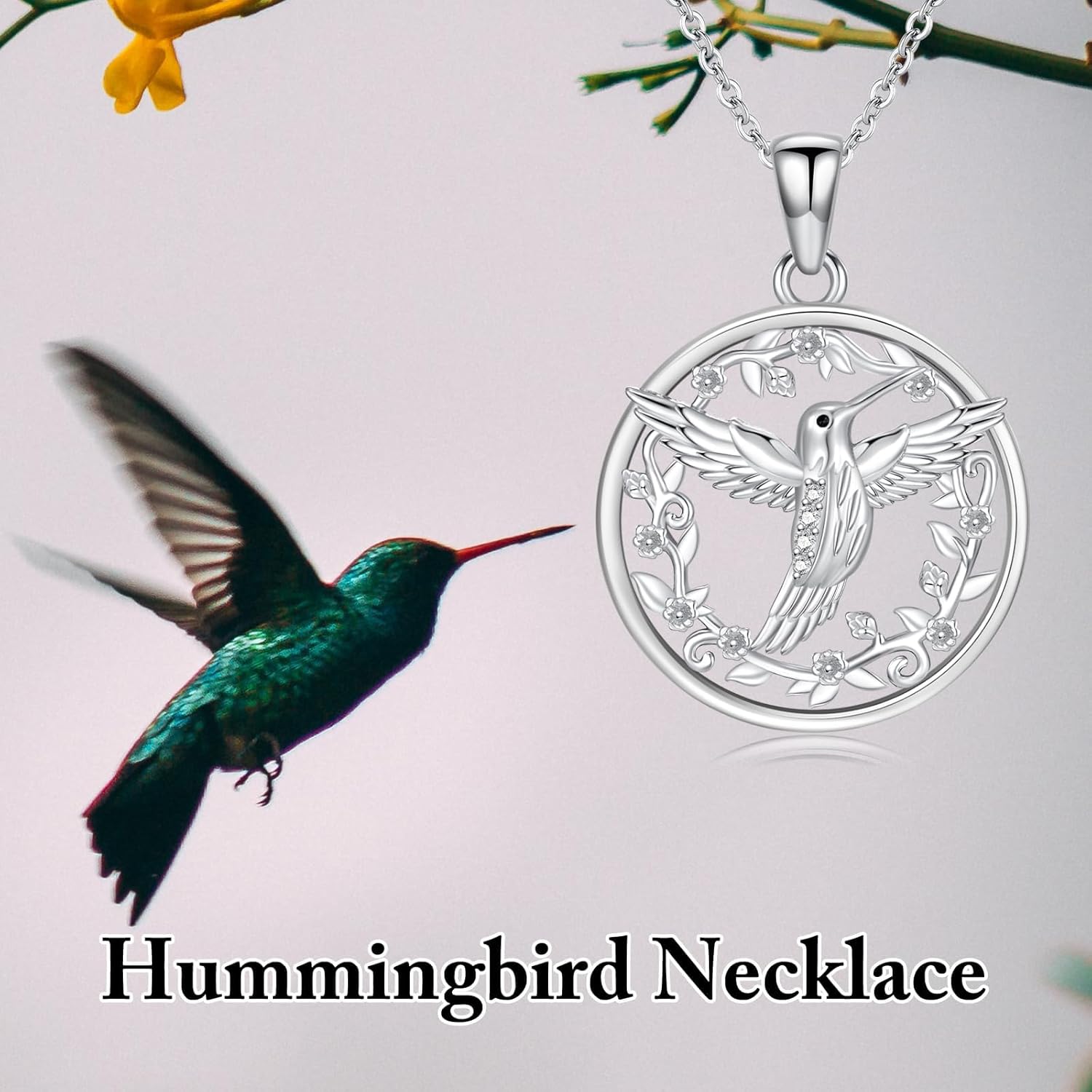 Diamond Hummingbird Necklace for Women 925 Sterling Silver Lab Grown Diamonds Hummingbird Pendant Jewelry Gift for Women (D color, VVS clarity) - Image 5