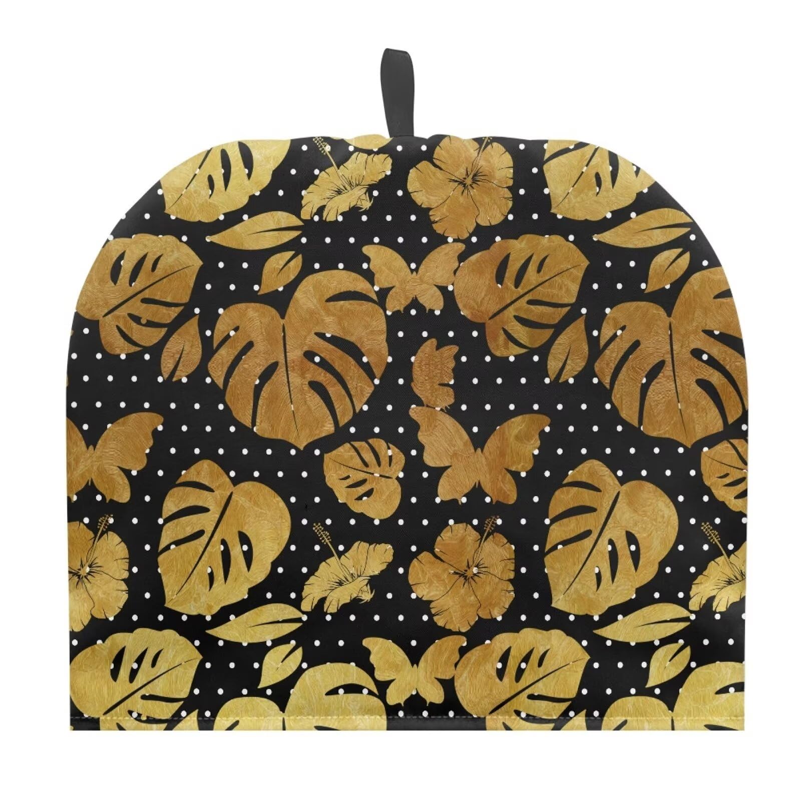 NETILGEN Teapot Cosy Thick Wadding Tea Pot Cover Keep Warm Insulation Teapot Cozies Machine Washable Kettle Cover Breakfast Warmer Home Table Decor, Gold Monstera Leaf Polka Dot