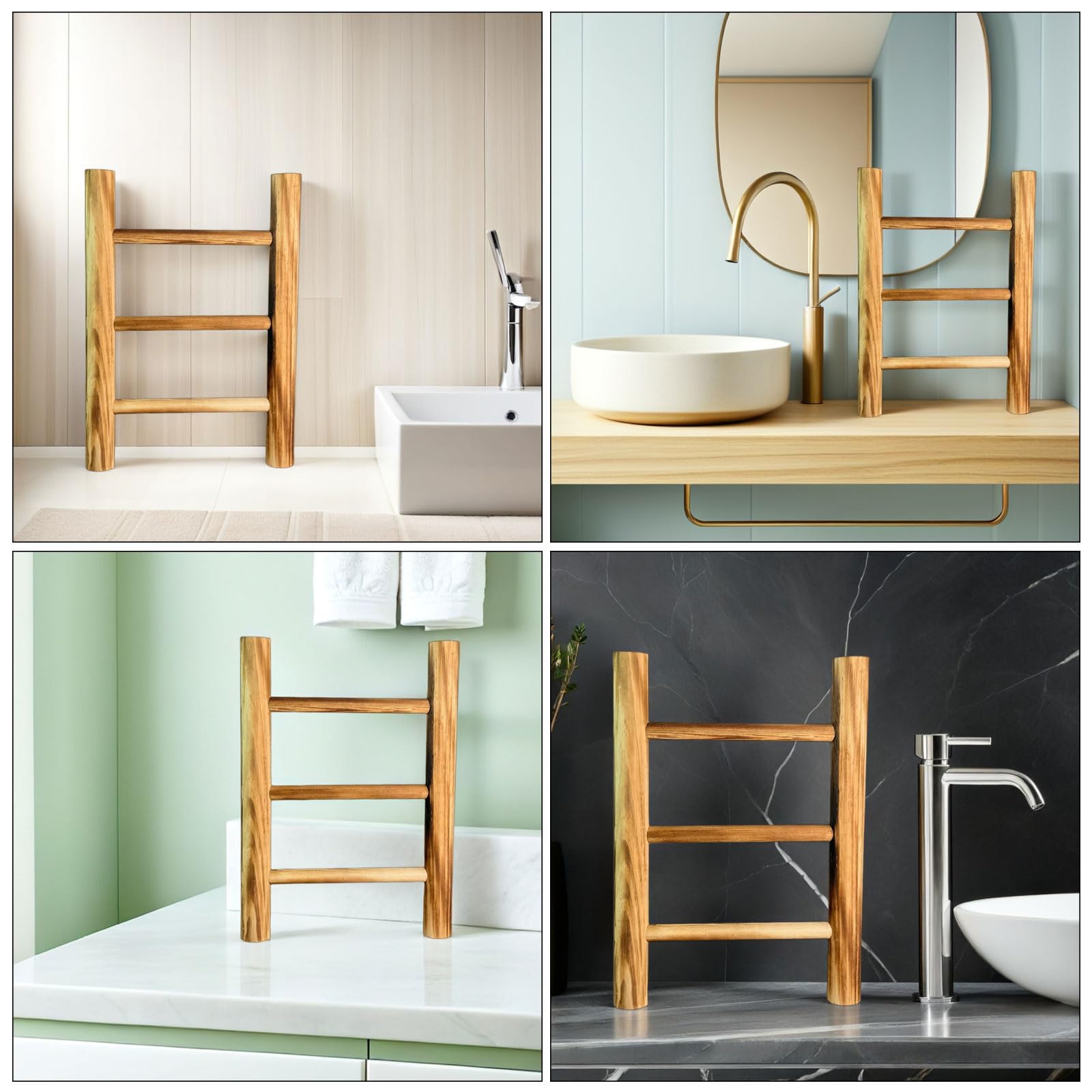 Portasciugamani in Legno Rustico a Scala a 2 Livelli, Mensola Mini Compatta da Appoggio per Bagno, Cucina e Natale, Scala Decorativa per Asciugamani e Accessori Essenziali