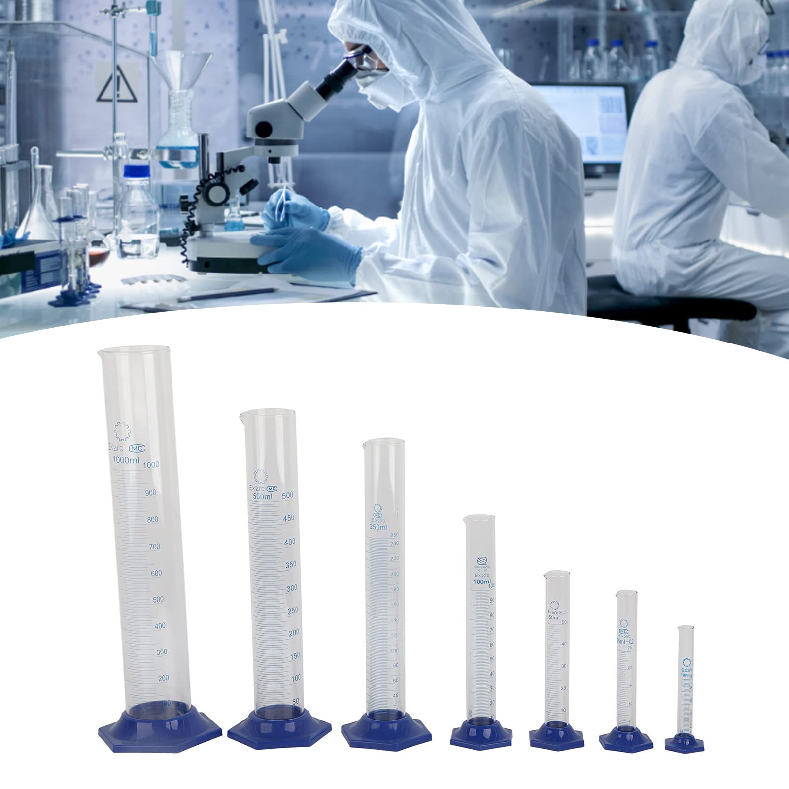 Cylindre gradué, Cylindre en Verre 7 Pièces Cylindre de Mesure D'expérience Cylindre gradué en Verre Borosilicate Ustensiles de Laboratoire