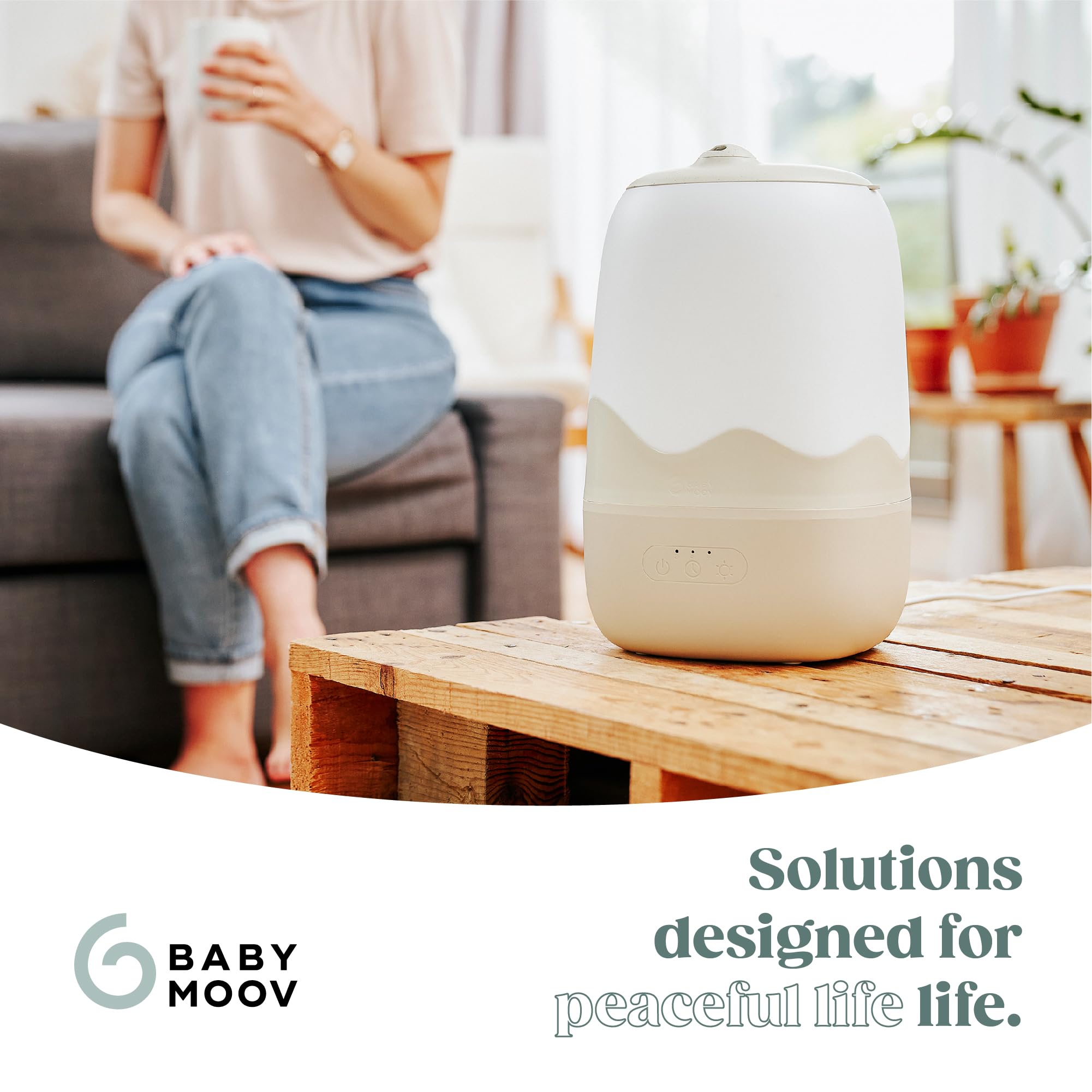 Babymoov Humidificateur d'air Wave - Vapeur Froide - Longue Autonomie Jusqu'à 26h (4L) - Minuterie 2, 4, 8h - Arrêt Auto Buse 360°- Simple d'Utilisation - Veilleuse Multicolore - Silencieux