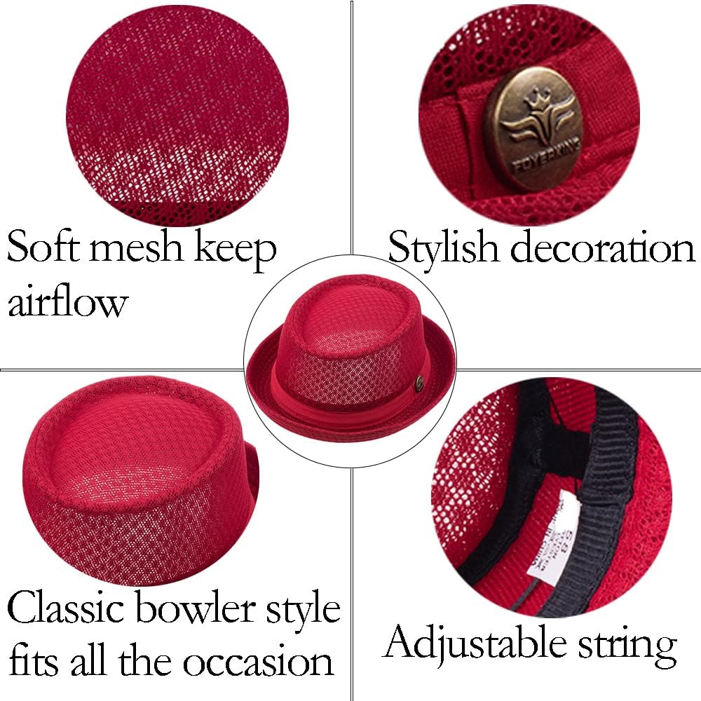 ZffXH Mesh Fedora Cap, 6 Pack Mesh Straw Fedora Cap Short Brim Panama Crushable Hats Bowler Flat Top Sun Hat Men Lady Women