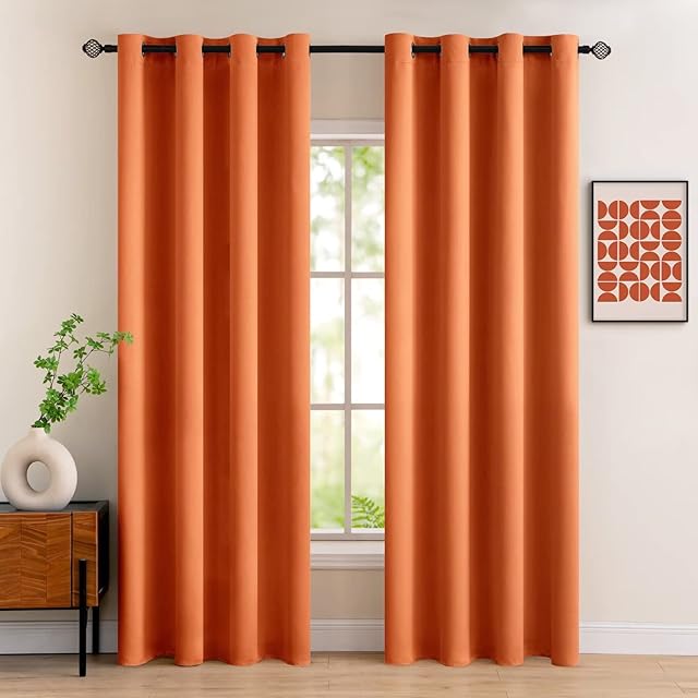 MIULEE Blackout Curtain Very Soft Solid Thermal Insulated Ring Top Decorative Darkening Curtain with Grommets for Living Room Bedroom Nursery 2 pieces 55" Wide by 88" Drop 140 x 225 cm Orange