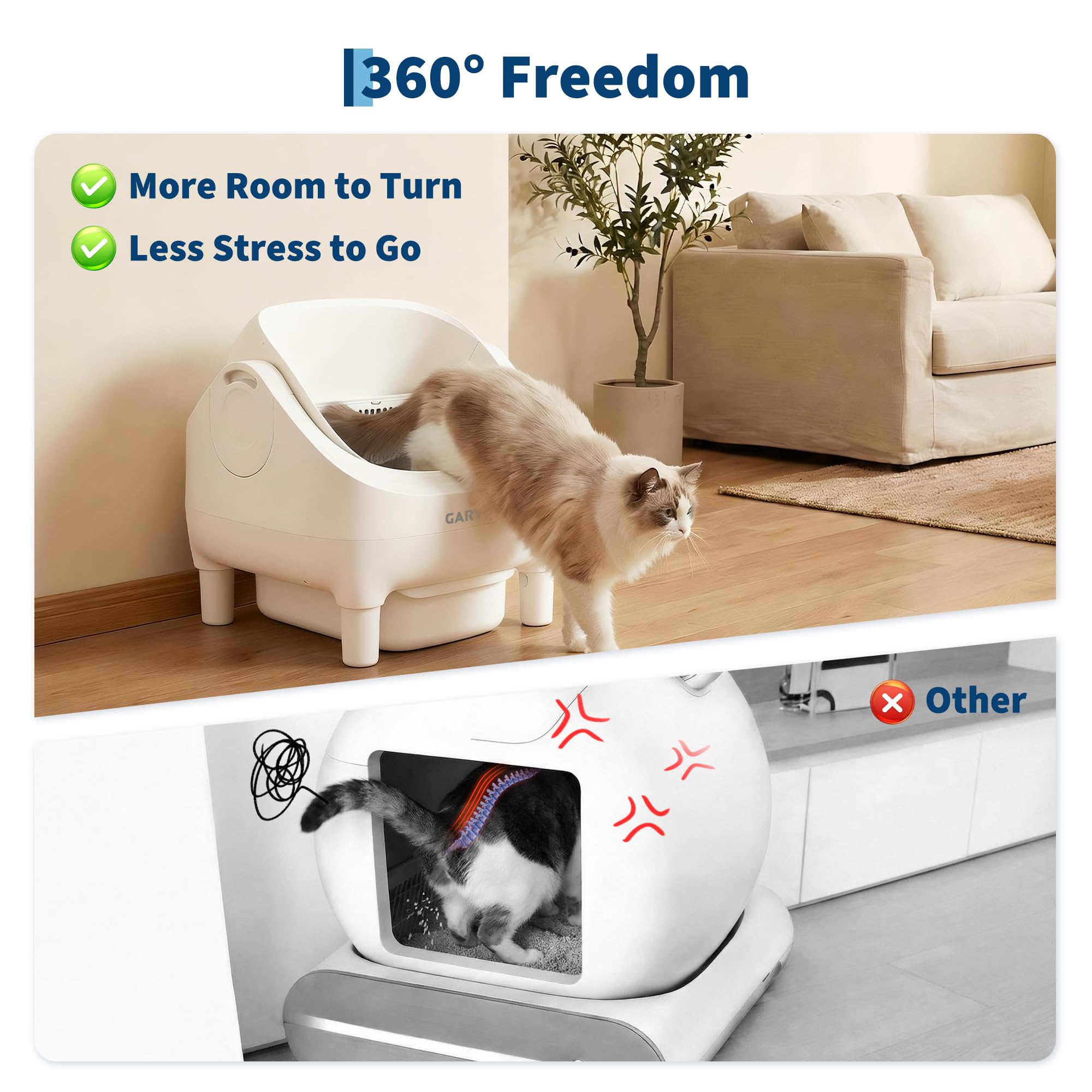 Self Cleaning Litter Box, Automatic Cat Litter Box with APP Control, Odor-Free Waste Disposal Includes Trash Bags, Large Waste Bin, Open-Top, for Multiple Cats, White - image 8