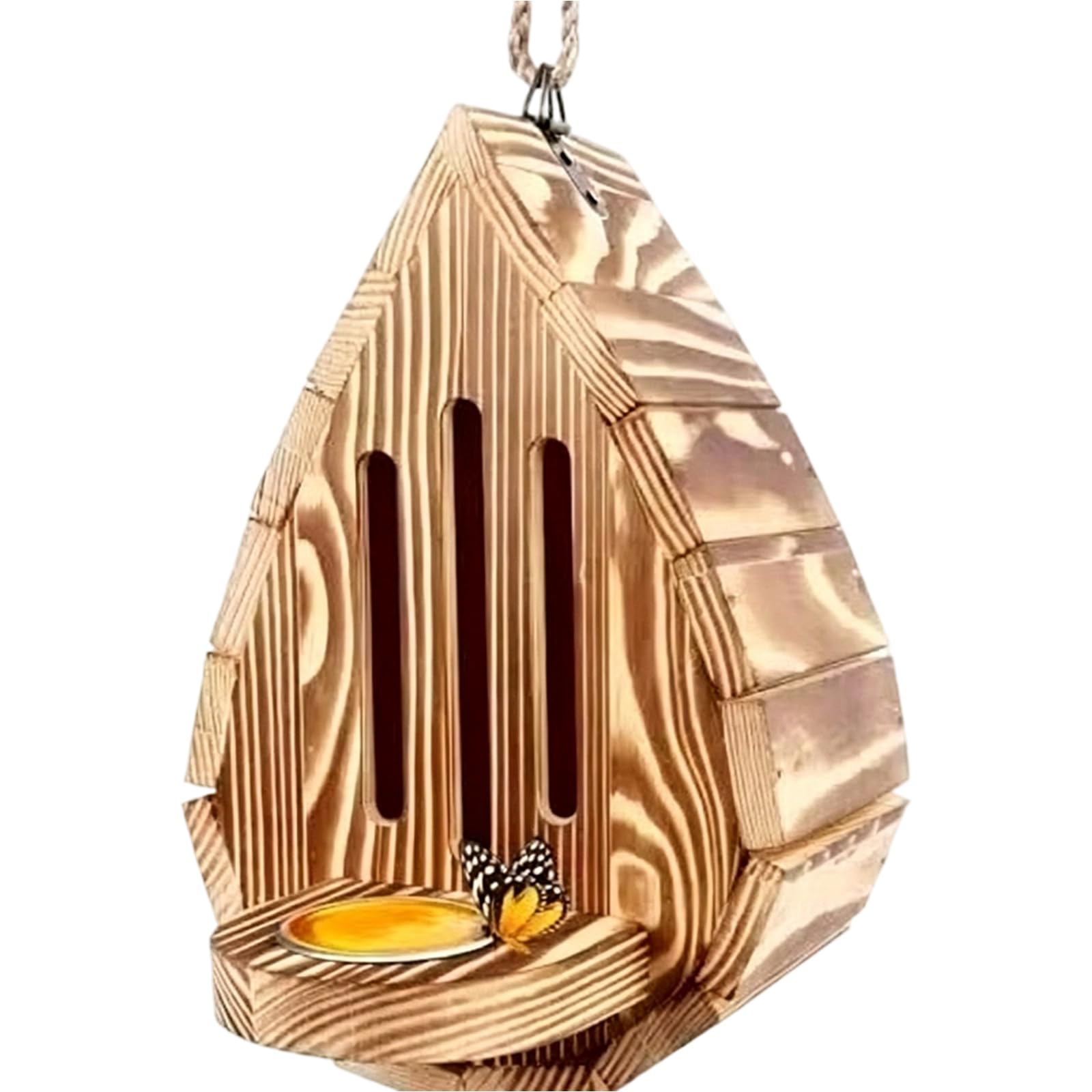Wooden Wall Mount Butterfly House with Feeder for Garden