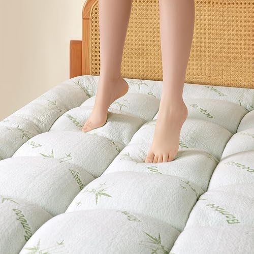 Shilucheng Cubrecolchón de bambú refrescante para dolor de espalda, acolchado extra grueso, HB4 (verde, Queen)