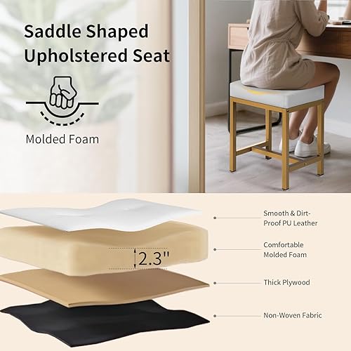 Miniatura 4 de Taburete de tocador con asiento de silla, taburete de maquillaje con pata de metal, reposapiés otomano de piel sintética en forma de U, sillas