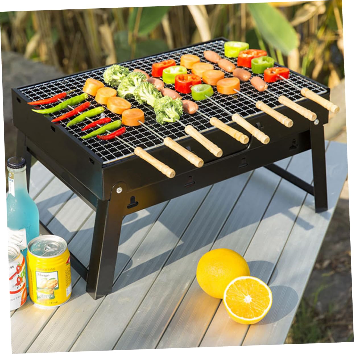 Przenośny stojak do grillowania ze stali nierdzewnej – mini składany grill do użytku na świeżym powietrzu, na kemping, do ogrodu i imprez na podwórku, trwałe, kompaktowe akcesoria do grillowania dla