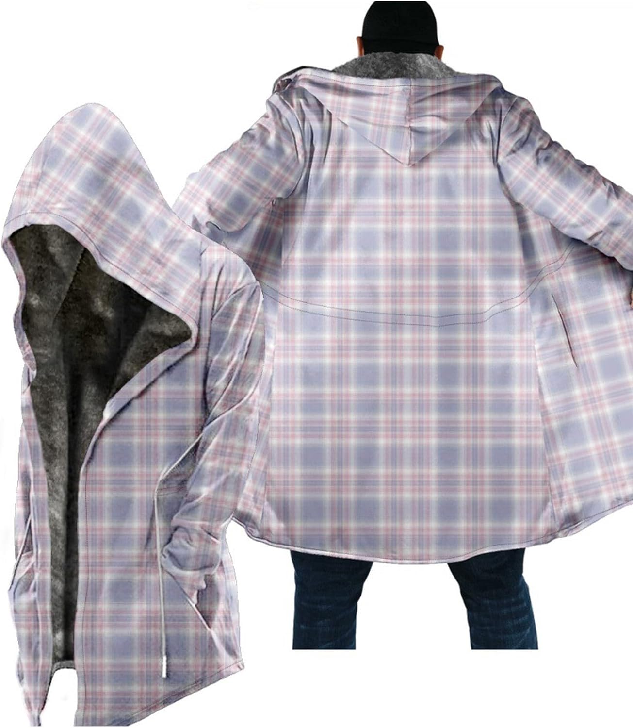 Thickened Zipper Winter Jackets With Hood Plaid Print Long Sleeve Plus Size Heavyweight Warm Fleece Jacket, M-6XL