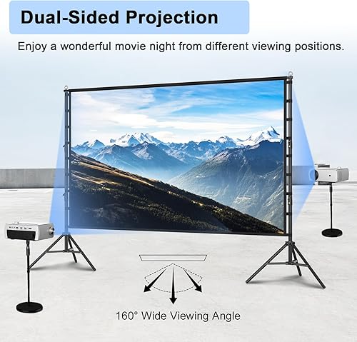 Miniatura 5 de TOWOND - Pantalla de proyector para exteriores con soporte, pantalla de proyección portátil de 200 pulgadas, pantalla de película HD de doble cara
