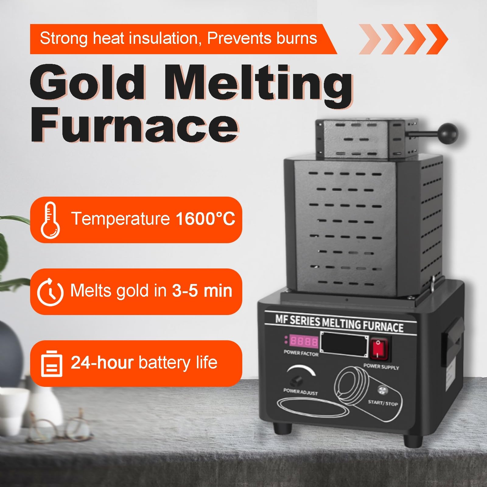 Macchina per La Fusione Digitale dei Metalli Forno di Fusione Alta Temperatura 5 KW, Forno per Fusione Gioielli, Fusione Rapida Oro E Metalli Preziosi,(Orange,3kg)