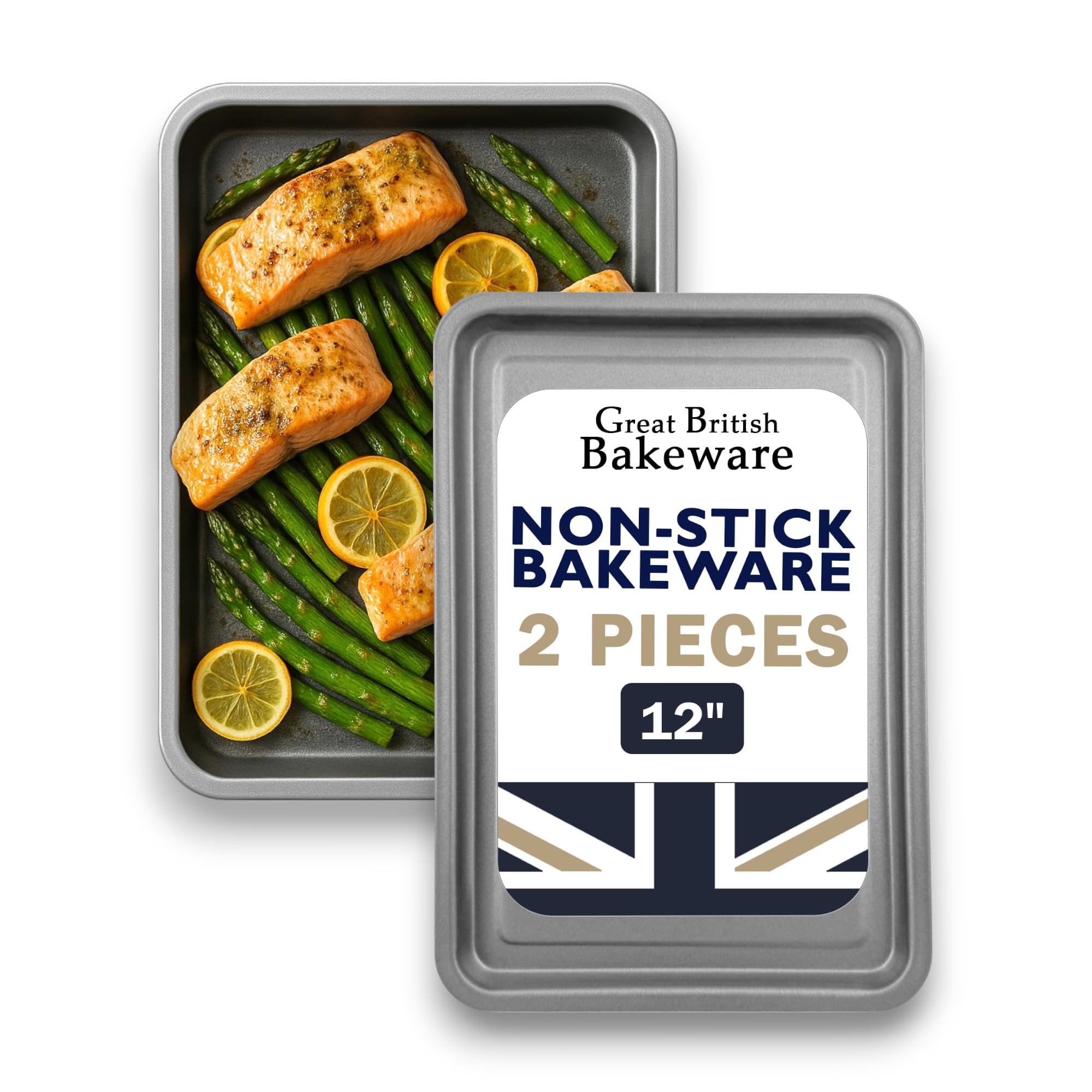 32cm Non Stick Oven Baking Tray Roasting Twin Pack Sets PFOA BPA Free Cookware Made in England (Medium Twin Set)