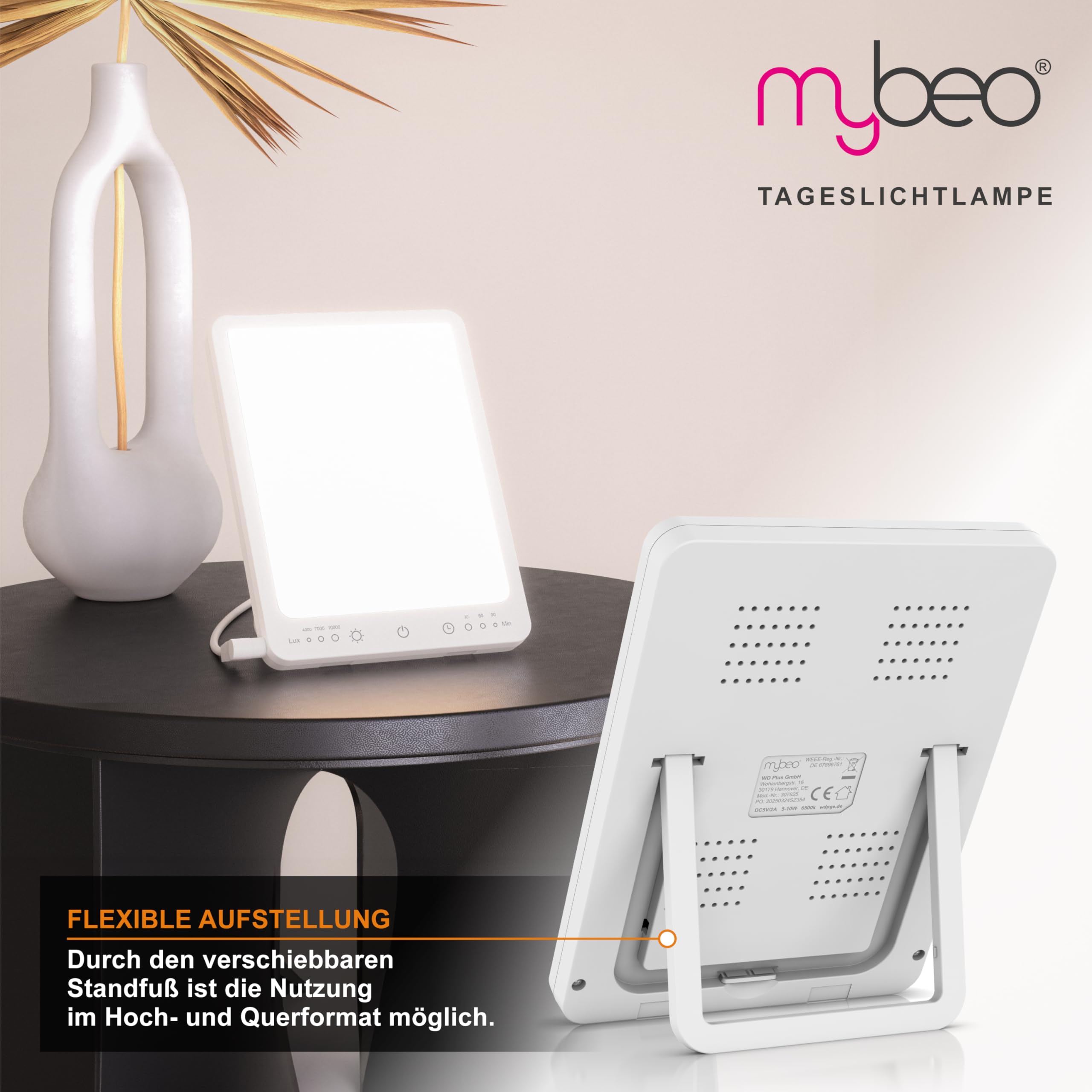 CSL - Tageslichtlampe dimmbar – Simulation von Tageslicht - LED Lichttherapie – Tageslichtleuchte - flimmer- und UV-freie LED-Technologie – 3 Helligkeitsstufen - bis zu 10000 LUX