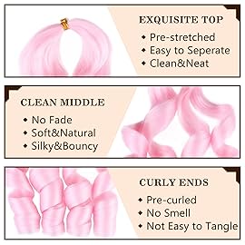 COOKOO Pre Stretched French Curl Braiding Hair Pink 22 Inch 2 Packs Goddess Crochet Hair with Curly Wave Ends 75g/Pack Loose Wavy Crochet Hair Wavy Synthetic Braiding Hair Extensions Pink