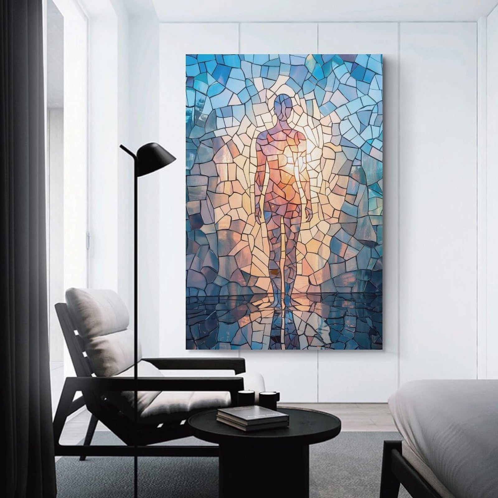 Junmoney Mosaic Human Figure Wall Art Print 24x36inch(60x90cm), for Picture Wall Styling in Lounge Or Bedroom, A Versatile Canvas Print for Layering