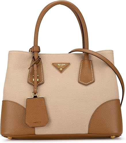 Prada Bolso Tote Doble Beige Canapa y Saffiano de segunda mano