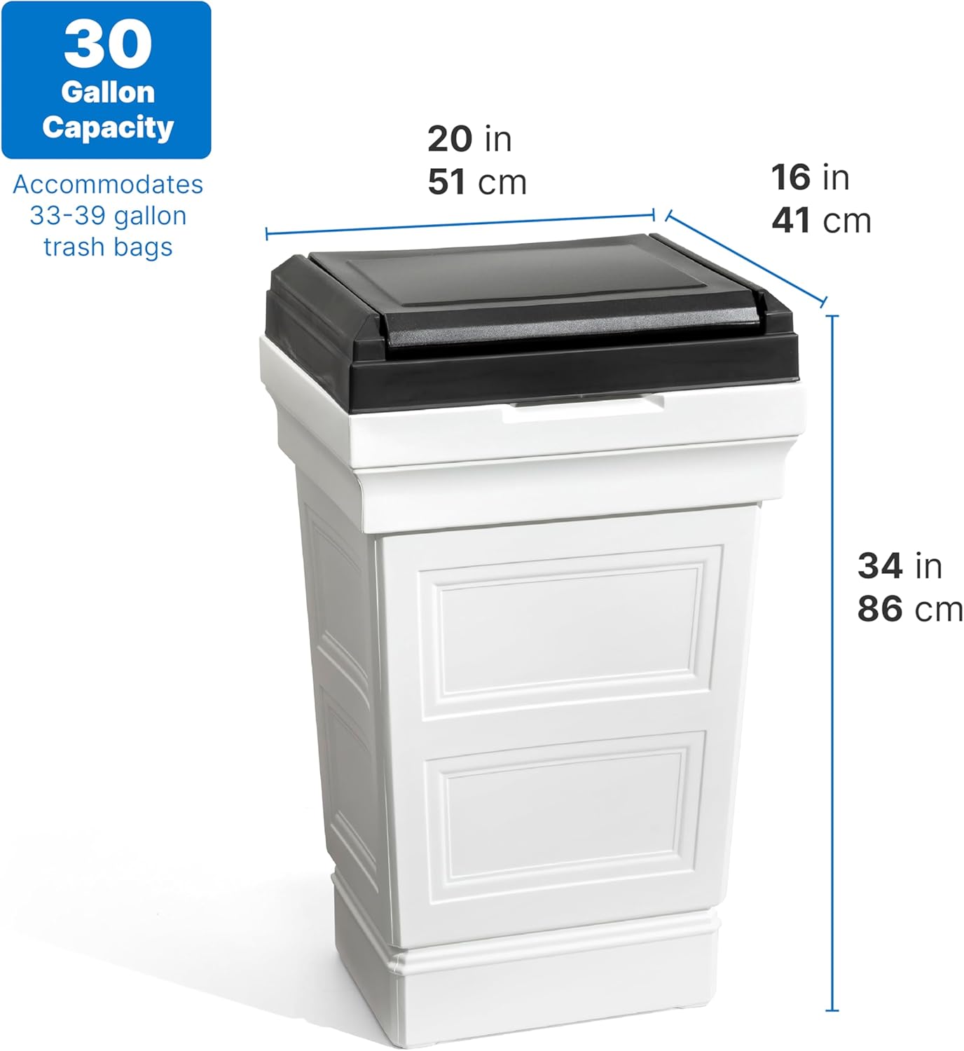 Step2 Atherton Large Garbage Container, Indoor/Outdoor Trash Can with Lid, Weather Resistant, Made of Durable Plastic, Weather-Resistant, Classic White