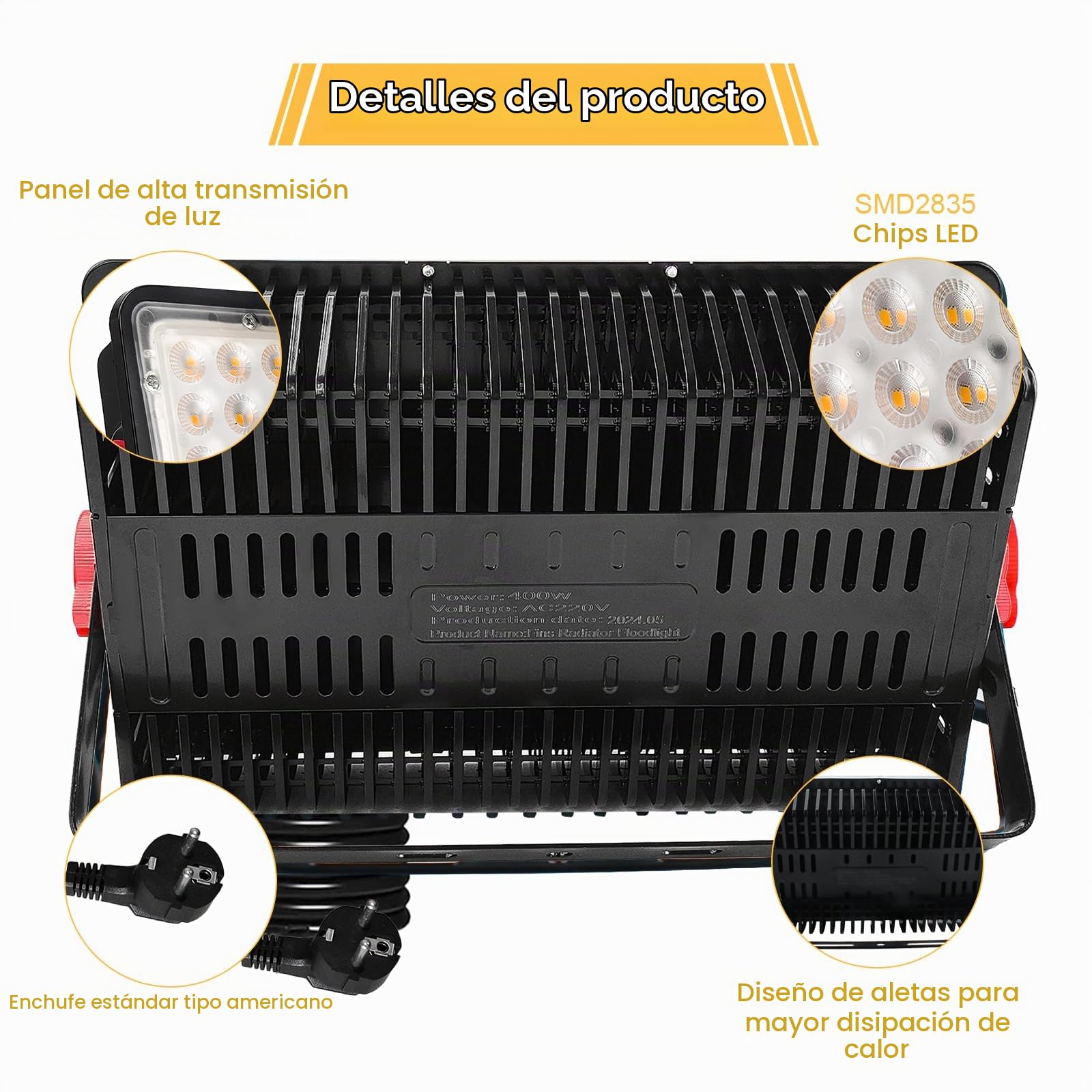 Focos LED Exterior 400W, 40000LM Proyector Led exterior IP66 Impermeable Blanco Cálido Led Exteriors Iluminación de Seguridad para Jardín, Garaje, Patios, Parque, Terraza